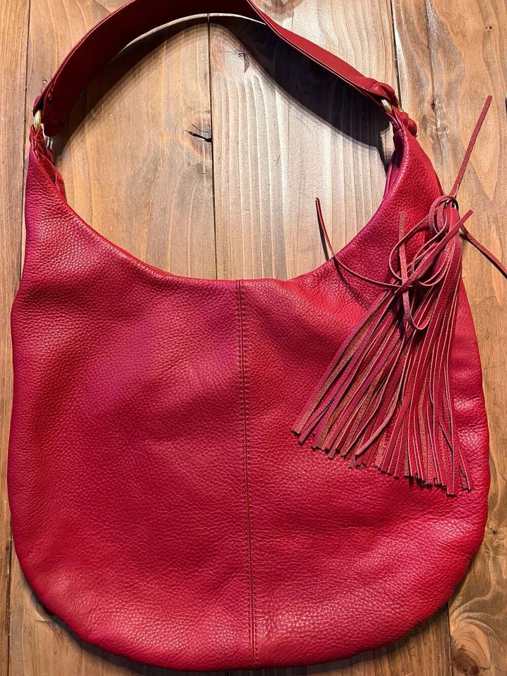 HOBO Red Leather Hobo Bag with Tassel